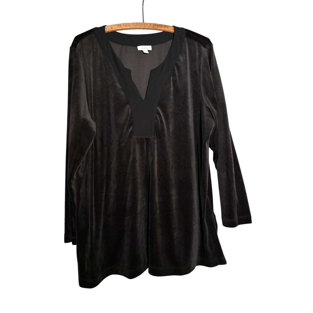 Pure Jill J. Jill Black Velour‎ Split V-Neck Tunic Top Whimsigoth Velvet Fairy